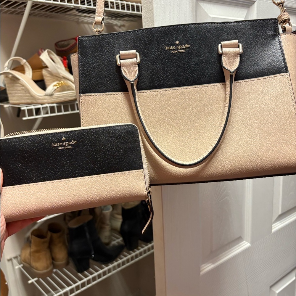 Kate Spade Black and Tan Handbag and Wallet Set